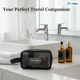 funblast Travel Mesh Makeup Bags -Transparent Washbag Pouch with Strap, Makeup Pouches for Women Cosmetic Organizer Bag, Portable Toiletry Storage Bag Pouches for Girls, Women (Black) image 2