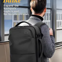 house of quirk Backpack Man Travel Vacuum Compression With Electric Pump 17in Laptop Bag Waterproof Storage Expandable Fashion Casual Back Pack image 2