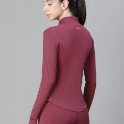 athlisis Women’s Full Zip Training Jacket with MockCollar & Thumbhole Sleeves | Quick-Dry, Stretchable, Lightweight Activewear for Gym, Yoga, Running & Sports (IN, Alpha, XL, Regular, Maroon) image 3