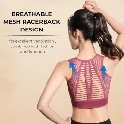 plumbury Women's Padded Crop Top Sports Bra with Mesh Racerback for Gym/Yoga/Workout, Size M to 2XL image 2