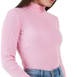 n.h.k.a. Women's Cotton Solid Turtleneck Ribbed Top | Long Sleeves Stretchy Fitted Top for Women | Knitted Pullover Western T-Shirt image 1