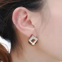 shining diva fashion 18k Gold Plated Austrian Crystal Earrings for Women & Girls | Luxury Rhinestone Square Italian Designer Earrings | Latest Stylish Fancy Zircon Party Earring image 4