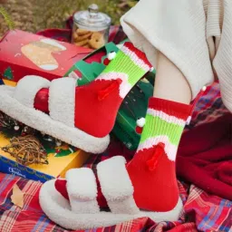 sannidhi Christmas Socks for Women Girls Funny Calf Length Socks Christmas Decorations Winter Warm Magnetic Socks Xmas Holiday Socks Couple Friendship Christmas Gifts for Women, Men, Girls - 1 Pair image 5