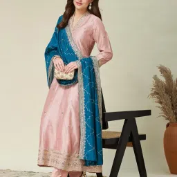 mokosh Women's Silk Embroidered Kurta Pant Dupatta Set (DM-474) image 4