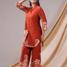 jisora Women's Orange Printed Cotton Co-ord Set image 1