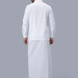 ramraj cotton full sleeve shirt with gold jari 1/2 inch border dhoti for men image 1