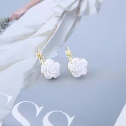 erimberate Bohemian Camellia Dangle Earrings White Enamel Camellia Flower Earrings White Acrylic Rose Drop Earring Small 3D Rose Flower Earring Jewelry for Women image 2