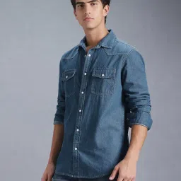 inkd Men's Full Sleeve Denim Shirt - Regular Fit | Double Pocket | Denim Shirts for Men | Men's Casual Shirts image 4