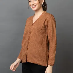 swaaglok - style that speaks Women's Woolen Button-Down Winter Cardigan | Full Sleeve V-Neck Front Open Sweater | Casual Winter Wear for Girls & Ladies image 2