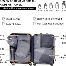 Nylon 8 Pcs Travel Organizer Pouch Packing Cubes For Travel Clothes Space Savers Bags Cosmetics/Underwear/Socks/Shoes Toiletry Organiser Pouch (Grey) image 2