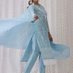 indo era Women's Embroidered Pure Cotton Kurta Pant With Dupatta Set (Kh0Ph6072) image 3