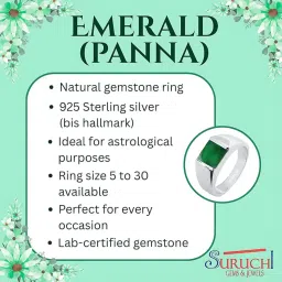 suruchi gems & jewels Sterling Silver Emerald/Panna 3.25 Ratti to 10.25 Ratti or 3 Carat to 9.5 Carat Astrological Gemstone/Square Shape Bis Hallmark 92.5% Ring for Men & Women image 3