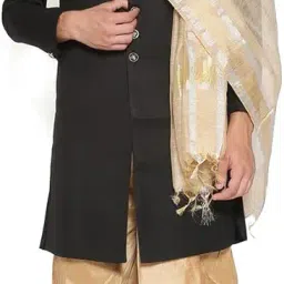 dupatta bazaar Men's Solid Gold Silk Dupatta. image 3