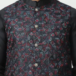 jompers Men's Embroidered Silk Blend Nehru Jacket. image 5