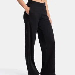 jockey U102 Women's Super Combed Cotton Rich Relaxed Fit Mid Rise Wide Leg Pants with Zipper Pockets image 1