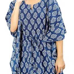 ShrI Ganesh Impex Maxi Kaftan for Women, Pure Cotton Nighty, Loungewear Kaftan | Hand Block Printed Women Nighty | Free Size Block Print image 4
