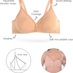 inner sense Organic Cotton Bamboo Nursing Bra for Women I High Coverage Feeding Bra with Lace Detailing on Neckline I Non Padded Maternity Wear with Wirefree Design image 1
