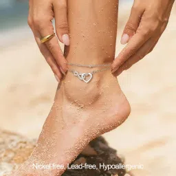 bharatbazaar Anklet for Women, Bohemian Style 8-Shaped Heart Double Layer Ankle Chain, Silver Payal for Women, Fancy Boho Jewelry, Beach Accessories image 2