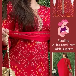 ASSUME FAB Women Maternity Kurta Set with Dupatta for Women | Nursing/Feeding Zip | Soft Rayon Ethnic Wear for Pregnancy & Postpartum image 3