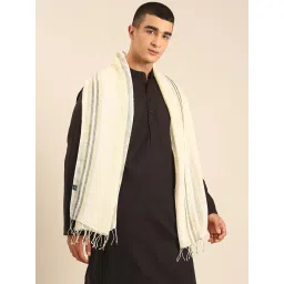 linen club Unisex Linen Stole Striped Pale Yellow (Size:Free Size) image 2