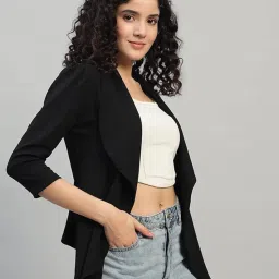 dna crafted with love Cotton Blend Women's Single Breasted Relaxed Fit Shawl Collar 3/4 Sleeve Blazer image 4