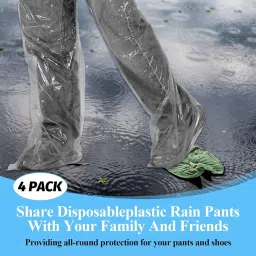 Rain Pants, 4 Pack Disposable for Men and Women, Waterproof PE Plastic Rain Pants for Outdoor Activities, Hiking, Travel, 120cm Length, White image 5