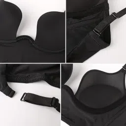 brachy Womens Low Back Wire Lifting Deep U Shaped Plunge Backless Bra with Convertible Clear Straps Every Day Bra image 2