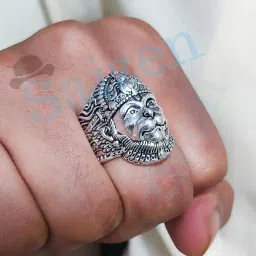 saizen Men's Silver Plated Stainless Steel Chain with Hanuman Pendant (Hanuman Face ring) image 4