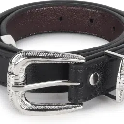 punnu Black Vegan Leather Women's Western Statement Buckle Belt image 2