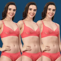 adornstar Bra Panty Set Sexy Lingerie Set for Women Pack of 3 Baby Pink image 1