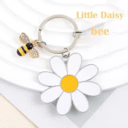 pmeixcy Cute Bee Daisy Keychain, Key Chains for Women, Bag Charm Bee Keychain with Floral Design, Metal Keyrings for Keys and Bags, Personalized for Everyday Use, 10 cm x 5 cm image 4