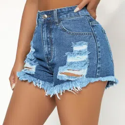 aahwan Solid Raw Hem Ripped Denim Shorts for Women's & Girls(KV_P_237) image 3