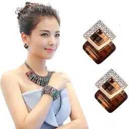 shining diva fashion 18k Gold Plated Austrian Crystal Earrings for Women & Girls | Luxury Rhinestone Square Italian Designer Earrings | Latest Stylish Fancy Zircon Party Earring image 5