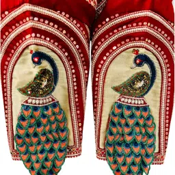 pujia mills Women's Silk Half Sleeve Blouse Heavy Embroidry Coding Zari Peacock Jumbo Design (Eva Parent) image 2