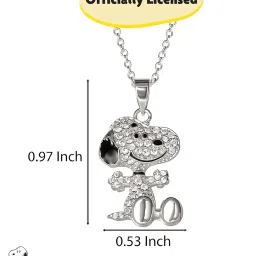 peanuts Snoopy Necklace for Women Officially Licensed 18" Silver Flash Plated Necklace 3D Pave Snoopy Pendant Snoopy Gift, Brass, Cubic Zirconia image 3
