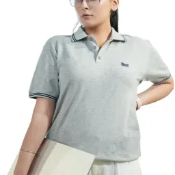 civil owl Women's Polo Neck Pure Cotton T-Shirt Grey Colour image 2