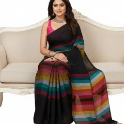 kamana textile quality fashion Women’s Rainbow Cotton Handloom Saree|Pure Cotton Traditional Saree with Matching Blouse Piece| Festive & Casual Wear image 1
