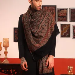 pashmoda Men Jalwaa Jamawar Shawl, Stole and Wrap, Sustainable and Natural Fabric, Heritage Kashmiri Pashmina, Medium Size for Gents, (Size 40x80 Inches) image 1