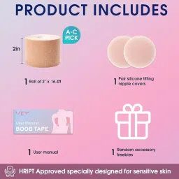 otak Boob Tape Kit Breast Lift Tape with 2 Silicone Nipple Cover Reusable for Women With 36 Strips Double Sided Body Tape image 1