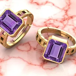 akshita gems Certified Amethyst (Katela) 6.5Cts or 7.25 Ratti Elegant Gold Plated Ring for Men and Women image 2