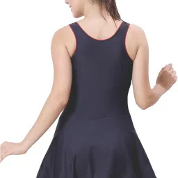 lactra Women's Stylish Swimdress with Boyleg, U-Back Design & Padded Bust Support Red Piping Navy Blue image 1