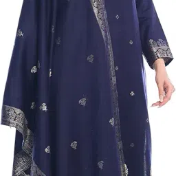 indo essence Women's Acro Wool Viscose Winter Suit with Shawl (Unstitched - Fabric) (Navy Blue) image 4