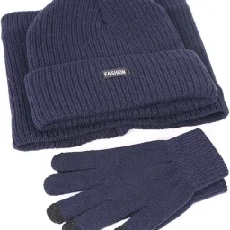 myaddiction Beanie Hat Scarf Gloves Set Warm Soft Cotton for Ski Cycling Fishing Navy image 1
