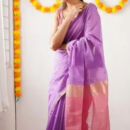 jineliya fashion Lavender Maheshwari Cotton Silk Saree for Women with Blouse Piece image 2