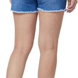 spykar Blue Regular Fit Mid Blue Shorts for Women image 2