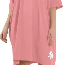 shodox Women's Cotton Blend Oversized Drop Shoulder Long T-Shirt with Side Pockets(Pack of 1) image 3