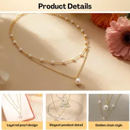flavizo Gold Pearl Necklace for Women – Double Layer Pendant Chain for Women Stylish, Elegant & Fashion Jewellery Gift for Women, Girls, Sister, Girlfriend image 2
