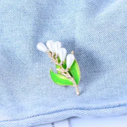 carl vinson Green Leaf Shape Lightweight Adjustable Shiny Pearl Rhinestone Brooch For Clothing image 2