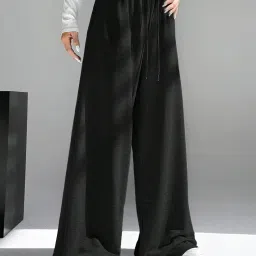 dockstreet Straight Long Length Trouser Style Drawstring Contrast Belt Black and White Trackpant for Women/Trending, Relaxed Casual Lowers for Women image 4