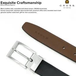 cross Men's Genuine Leather Reversible Belt – Black & Brown | Premium Formal & Casual Adjustable Belt with Brushed Nickel Buckle image 4